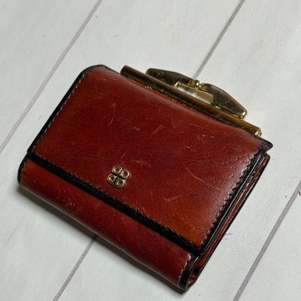 BOSCA Mini Wallet Brown Distressed‎ Leather Hand Stained Hide Made in USA
